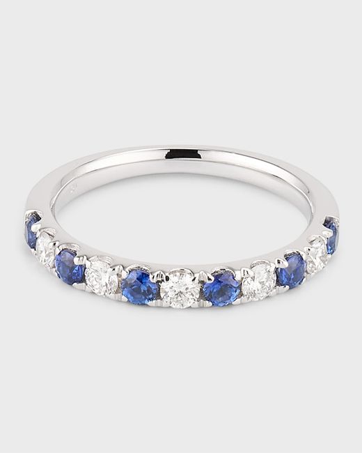 David Kord 18K White Gold Ring with 2.5mm Alternating Diamonds and Sapphires 6