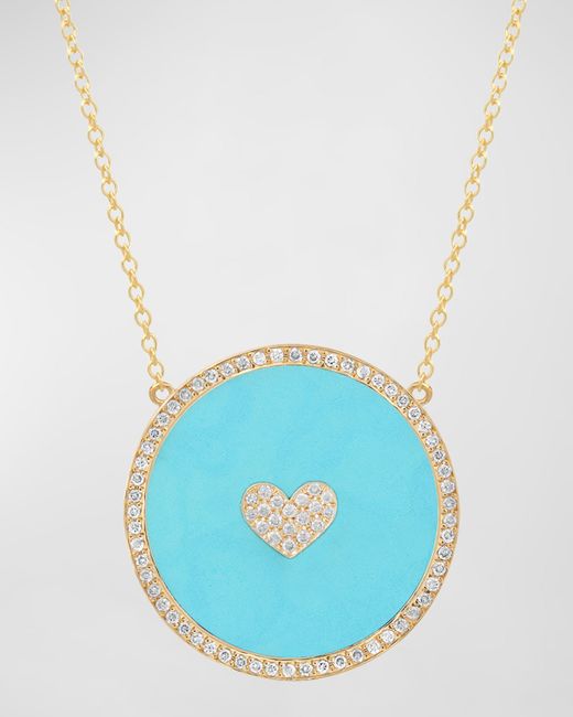 Jennifer Meyer 18K Yellow Gold Diamond Heart Turquoise Necklace