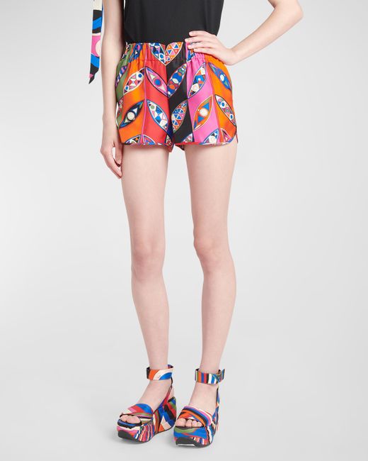 Emilio Pucci Abstract-Print Silk Twill Pull-On Shorts