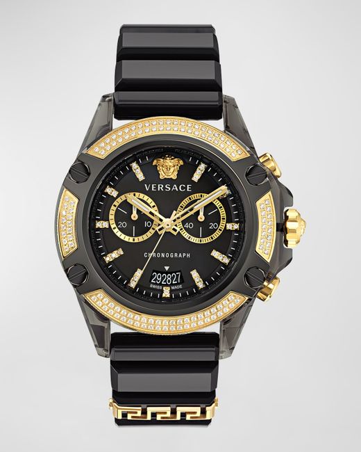 Versace Icon Active Chronograph Silicone Strap Watch with Diamonds 44mm
