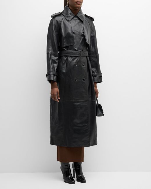 Alberta Ferretti Belted Leather Long Trench Overcoat