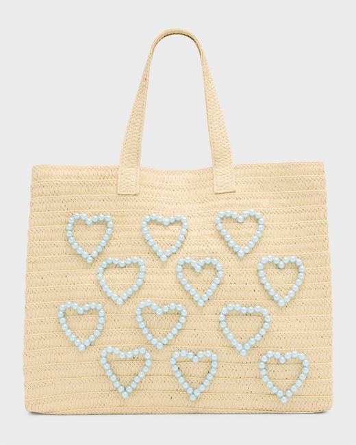 btb Los Angeles Pearly Heart Straw Tote Bag