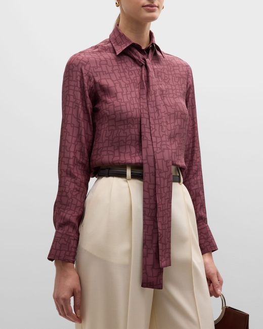 Kiton Abstract-Print Neck-Scarf Silk Collared Shirt