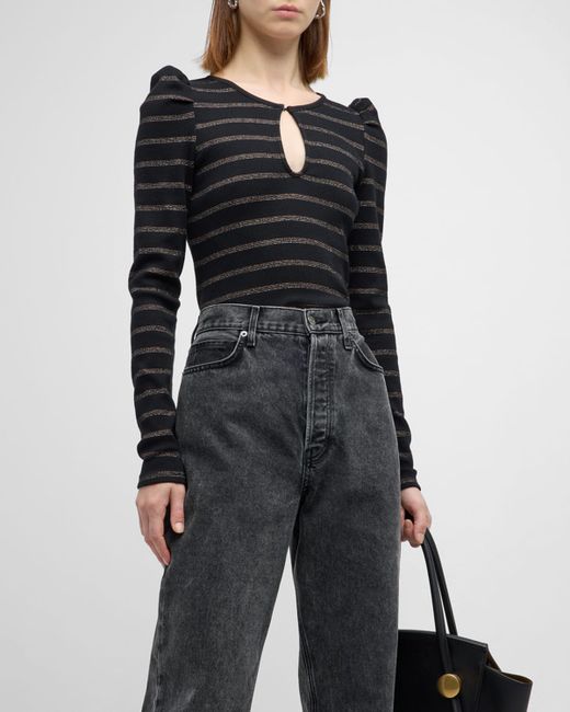 Veronica Beard Jeans Danessa Sparkly Stripe Long-Sleeve Top