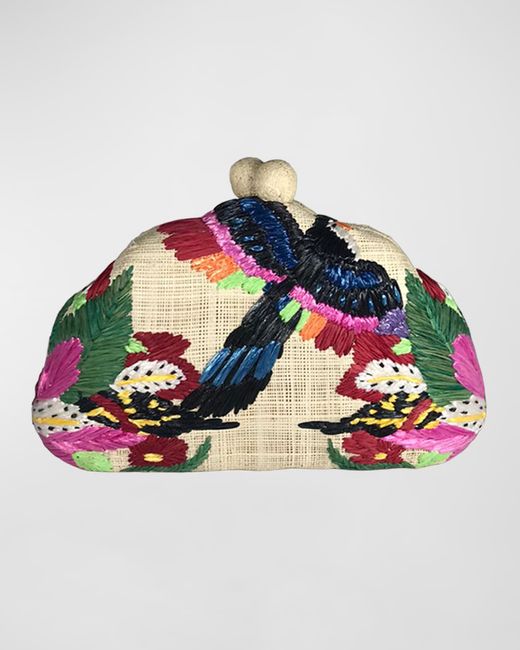 Serpui Maya Bird Straw Clutch Bag