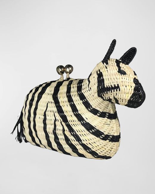 Serpui Zaya Zebra Straw Clutch Bag