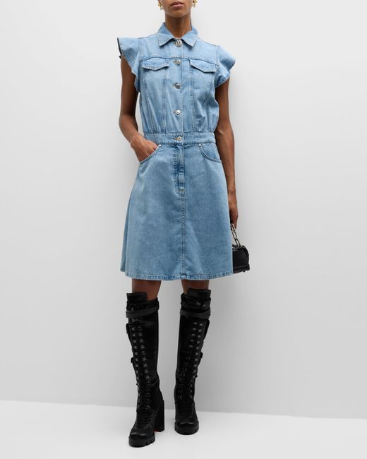 Moschino Jeans Chambray Flutter Sleeve Knee-Length Dress