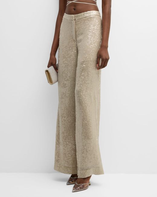 Lapointe Mid-Rise Sequin Viscose Relaxed Wide-Leg Trousers