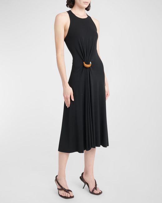 Ferragamo Ring-Gathered Sleeveless Jersey Midi Dress