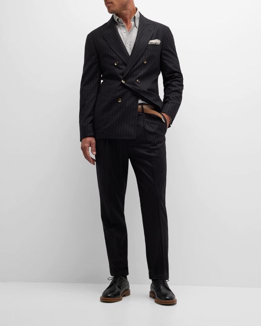 Brunello Cucinelli Pinstriped Flannel Double-Breasted Suit
