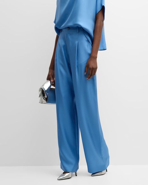 Lapointe High-Rise Pleated Organic Silky Twill Relaxed Straight-Leg Pants