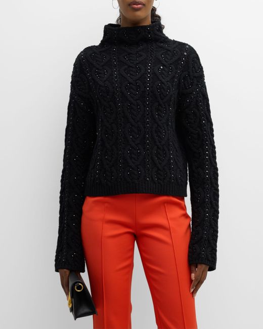 Carolina Herrera Embellished Cable Cashmere Wool Sweater