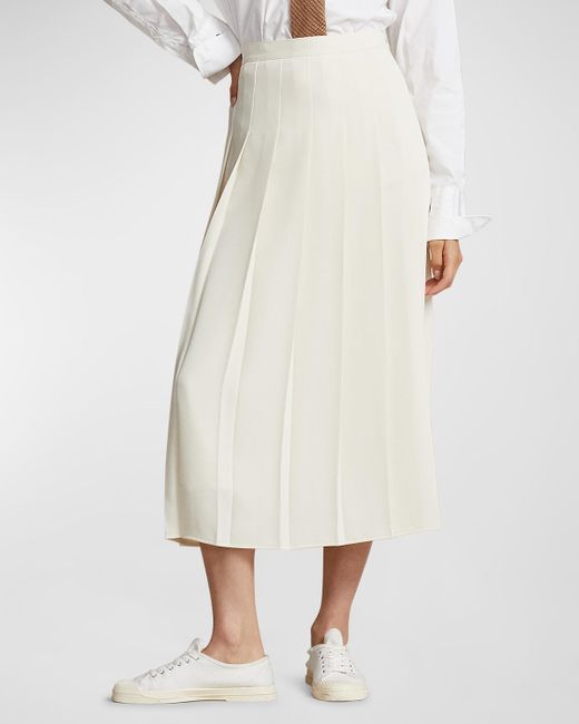 Polo Ralph Lauren Satin Pleated A-Line Midi Skirt