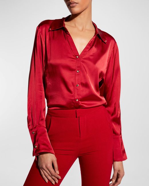 AS by DF Billie Button-Front Satin Blouse