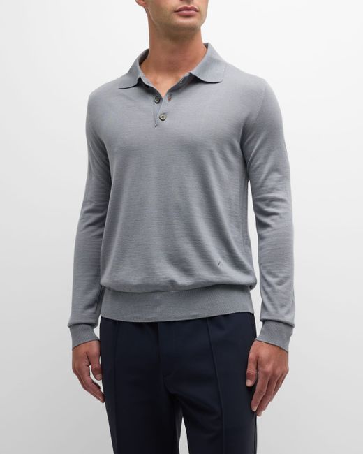 Isaia Wool-Silk Blend Polo Sweater