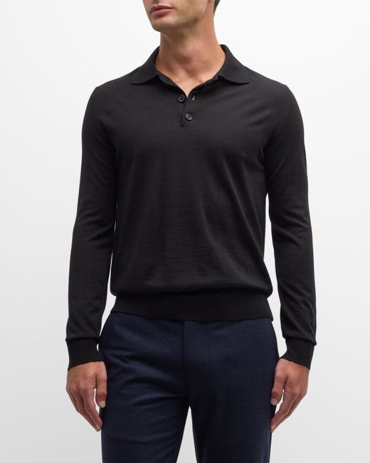 Isaia Wool-Silk Blend Polo Sweater