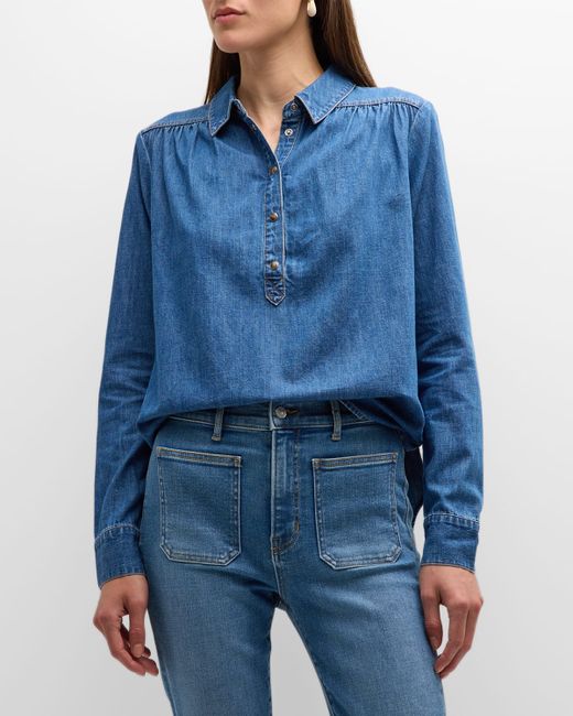 Veronica Beard Jeans Cambrie Denim Half-Button Shirt
