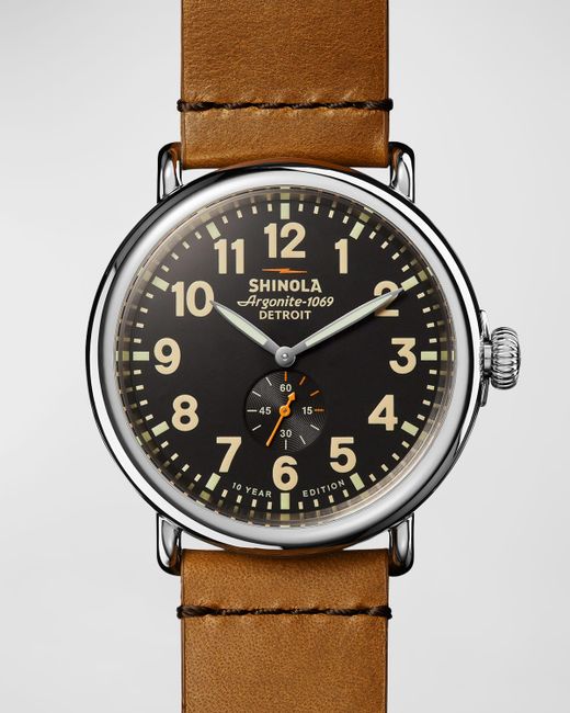 Shinola Runwell 10-Year Leather Strap Watch 47mm