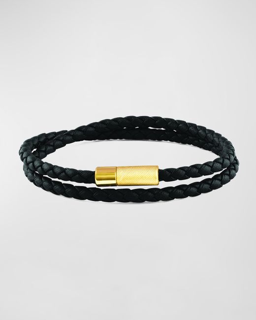 Tateossian 18K Gold-Plated Rigato Leather Double-Wrap Bracelet