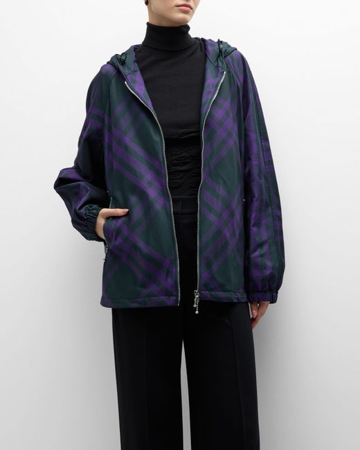 Burberry Plaid Zip-Up Hooded Nylon Jacket