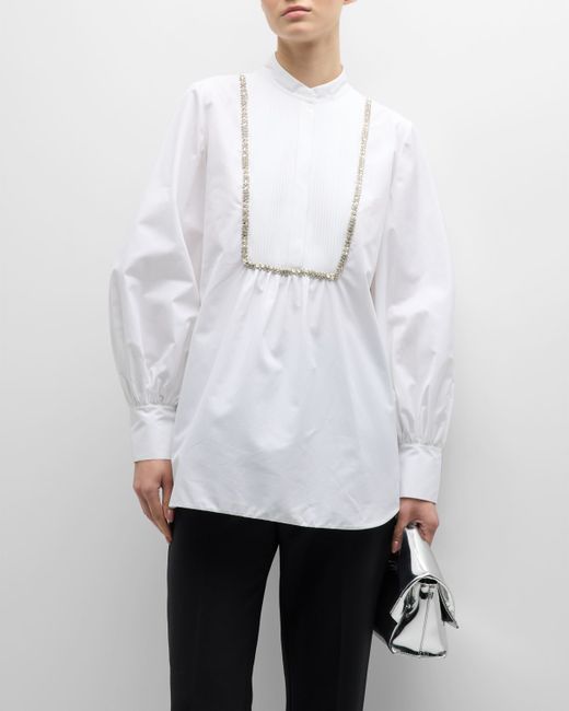 Dice Kayek Crystal Embroidered Bib-Front Tuxedo Blouse