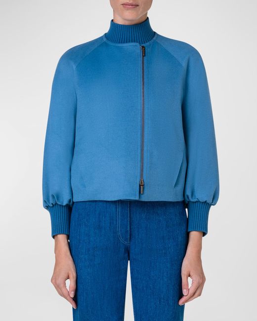 Akris Punto Asymmetrical Cashmere-Wool Bomber Jacket