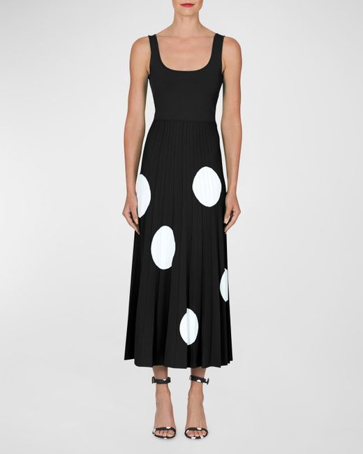Carolina Herrera Pleated Polka Dot Knit Midi Dress