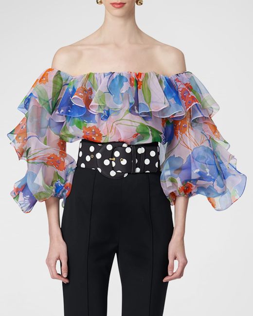 Carolina Herrera Off-Shoulder Floral-Print Ruffle Top