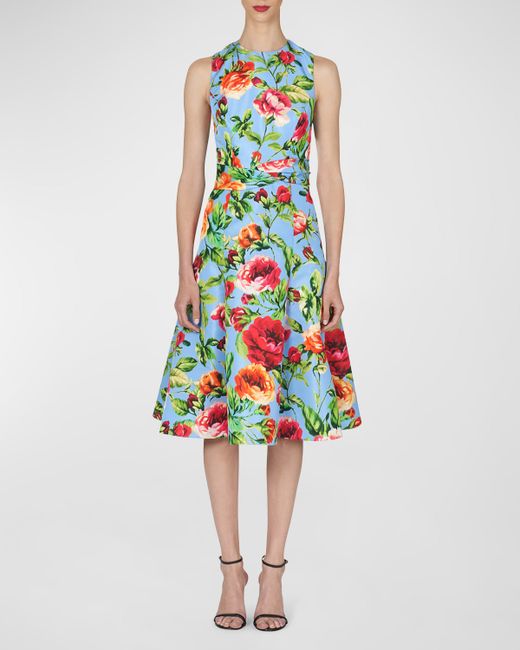 Carolina Herrera Floral-Print Midi Dress with Twist Waistband