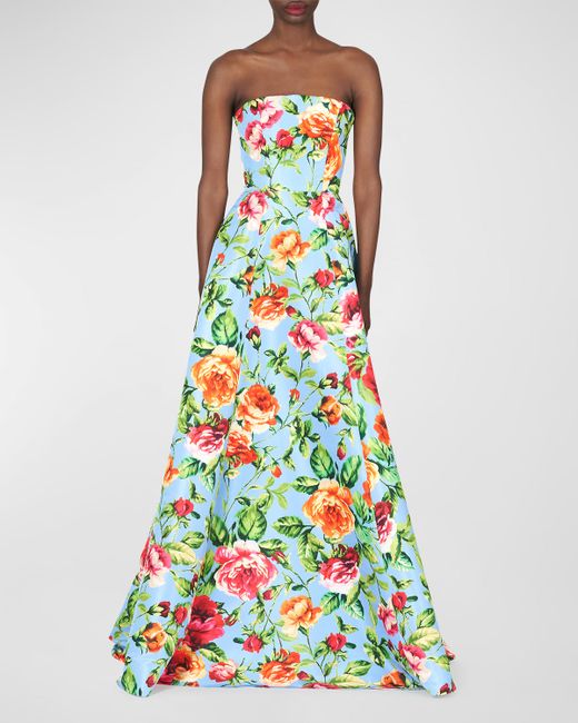 Carolina Herrera Floral-Print Strapless Gown