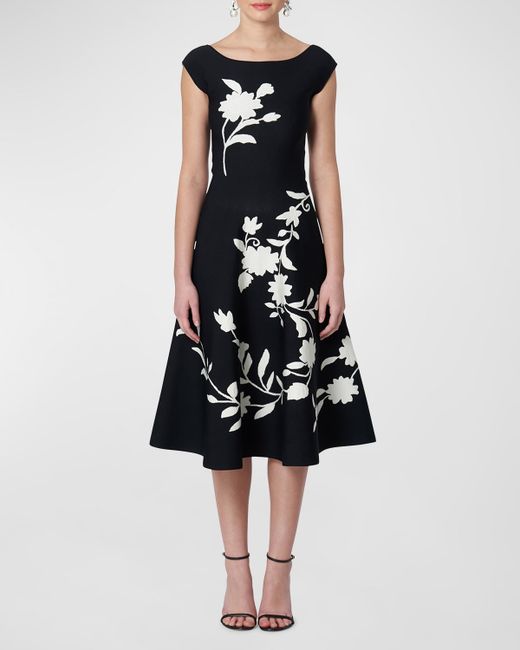 Carolina Herrera Flare Knit Midi Dress with Floral Detail