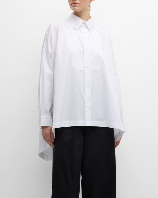 eskandar High-Low Button-Front Mid Plus Shirt with a Bib Front
