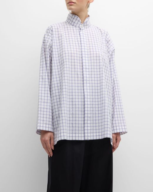eskandar Slim A-Line Long Shirt with Double Stand Collar