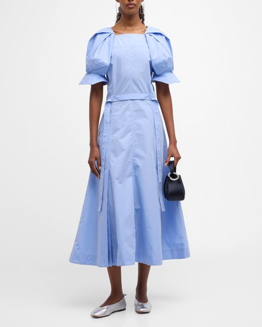 3.1 Phillip Lim Belted Puff-Sleeve A-Line Midi Dress