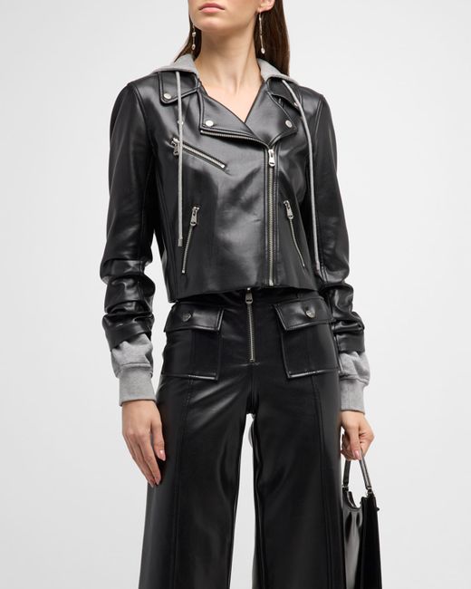 Cinq a Sept Evie Vegan Leather Combo Hooded Jacket