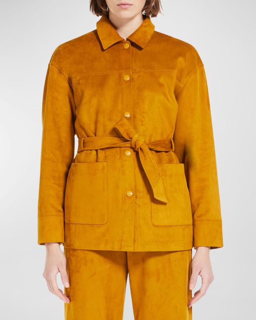 Max Mara Leisure Belted Snap-Front Faux Suede Jacket