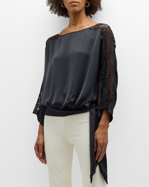 Ramy Brook Alessia Satin Blouse with Lace Detailing