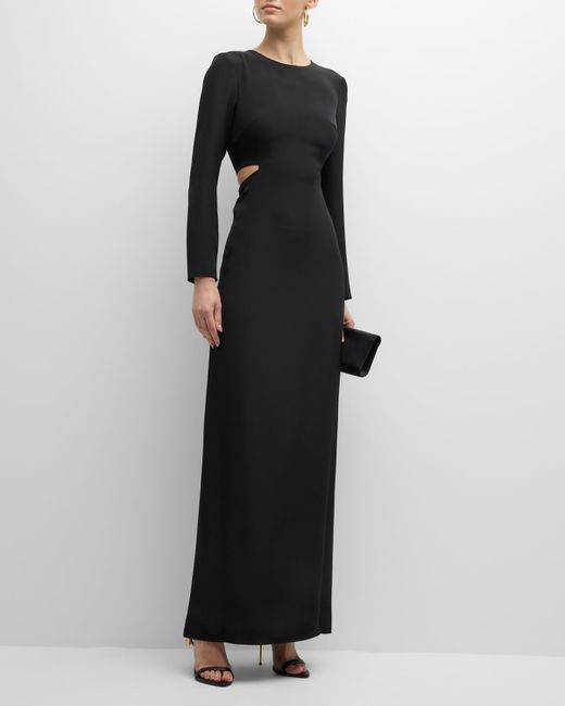 Adam Lippes Alexandra Cutout Long-Sleeve Silk Crepe Gown