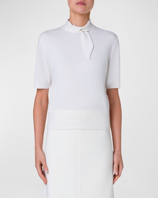 Akris Cashmere Short Pullover with Knot Detail