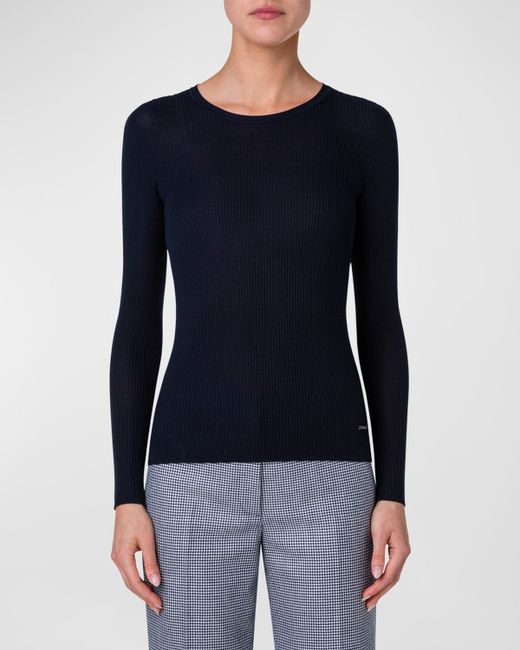 Akris Silk Cotton Seamless Rib Fitted Sweater