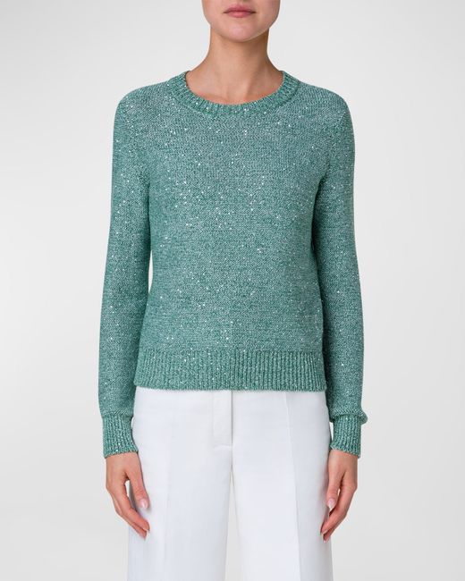 Akris Linen Cotton Knit Pullover with Sequins