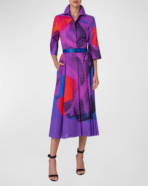 Akris Superimposition Print Voile Belted Shirtdress