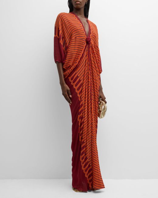 Johanna Ortiz Sensory Tapestry 3/4-Sleeve Maxi Tunic Dress