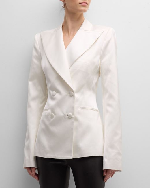 Laquan Smith Double-Breasted Satin Suiting Jacket