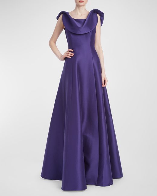 Badgley Mischka Collection Sleeveless Draped Cowl-Neck Gown