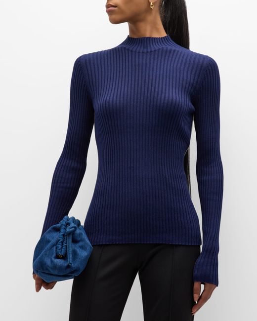 ATM Anthony Thomas Melillo Silk Cotton-Blend Long-Sleeve Mock-Neck Sweater
