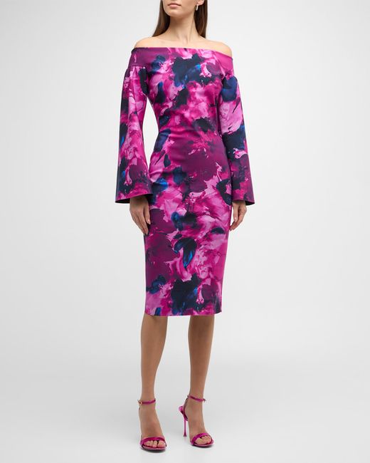 Chiara Boni La Petite Robe Off-Shoulder Floral-Print Bodycon Midi Dress