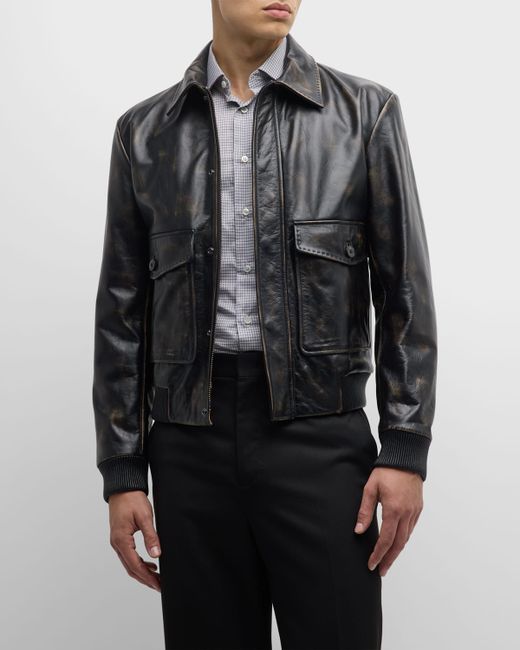 Boss Faded Leather Blouson Jacket