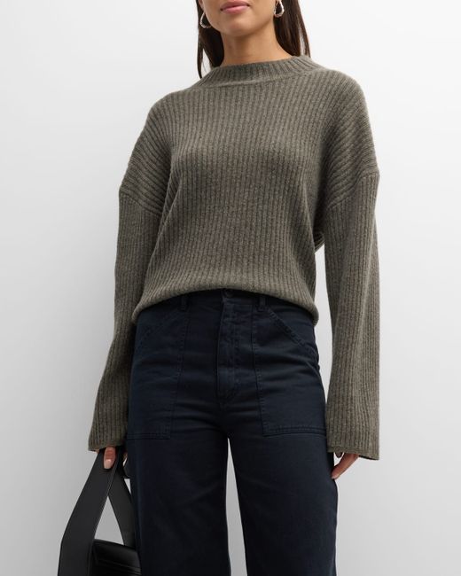 Nili Lotan Idesia Mock-Neck Long-Sleeve Ribbed Sweater