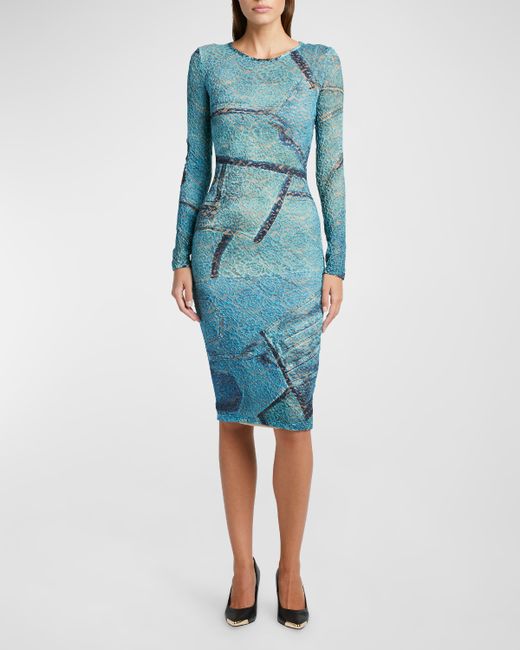 Versace Jeans Couture Long-Sleeve Lace Knit Midi Bodycon Dress